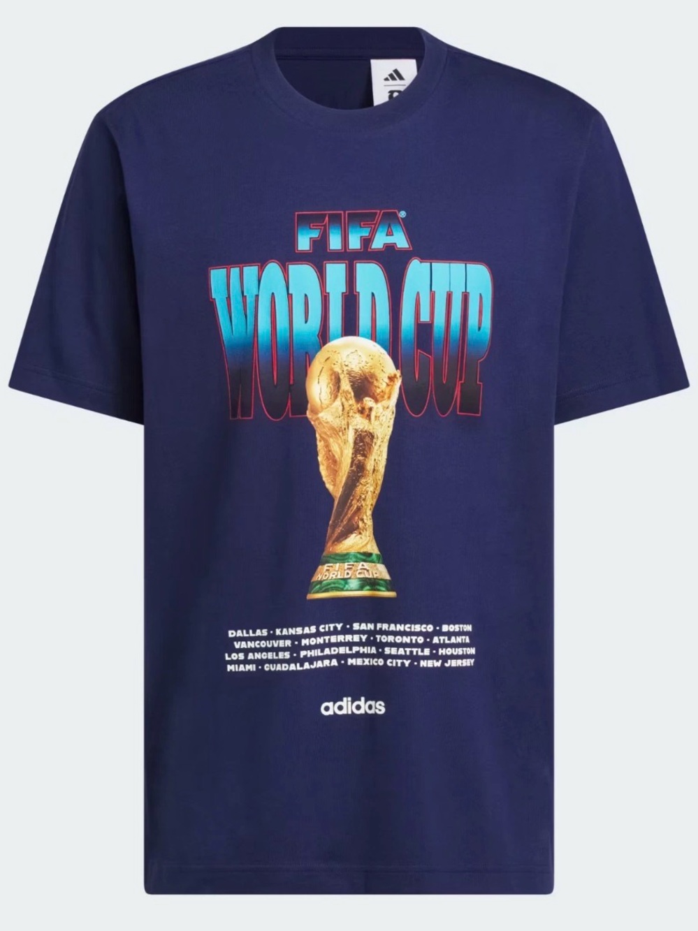 adidas Navy World Cup Graphic Tee with Gold Trophy